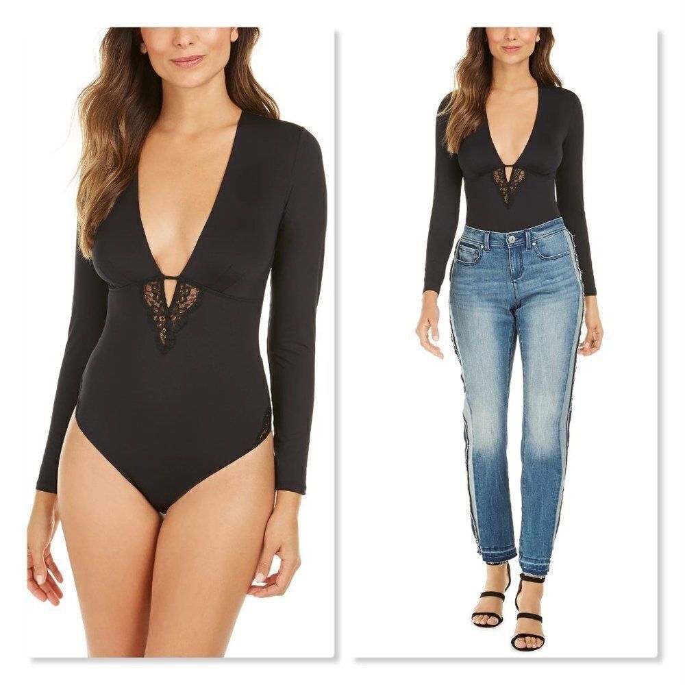 INC Lace Keyhole Bodysuit in Black - NEW